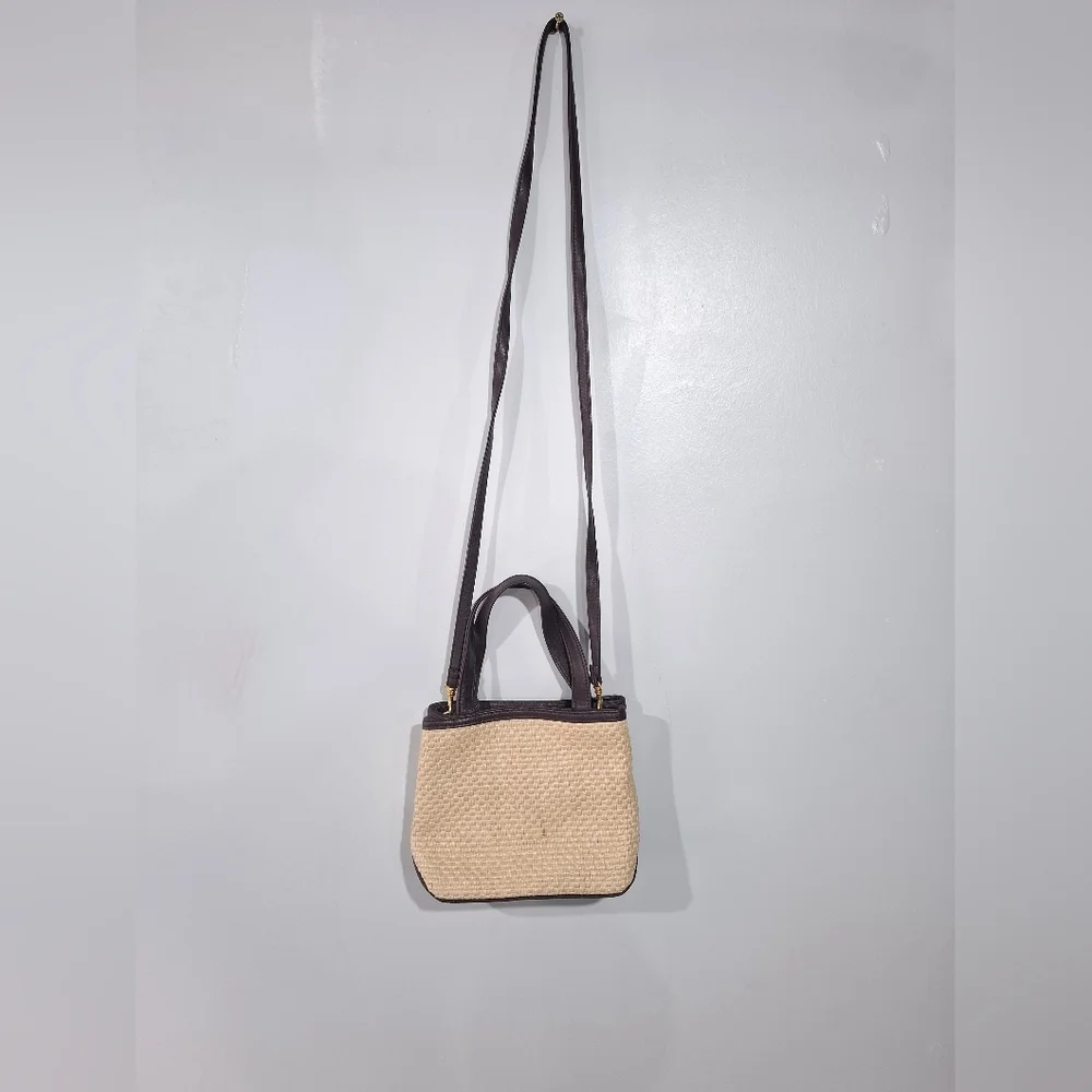 Etienne Aigner Woven Purse Handbag Shoulder Bag With Matching Mirror Tan Brown